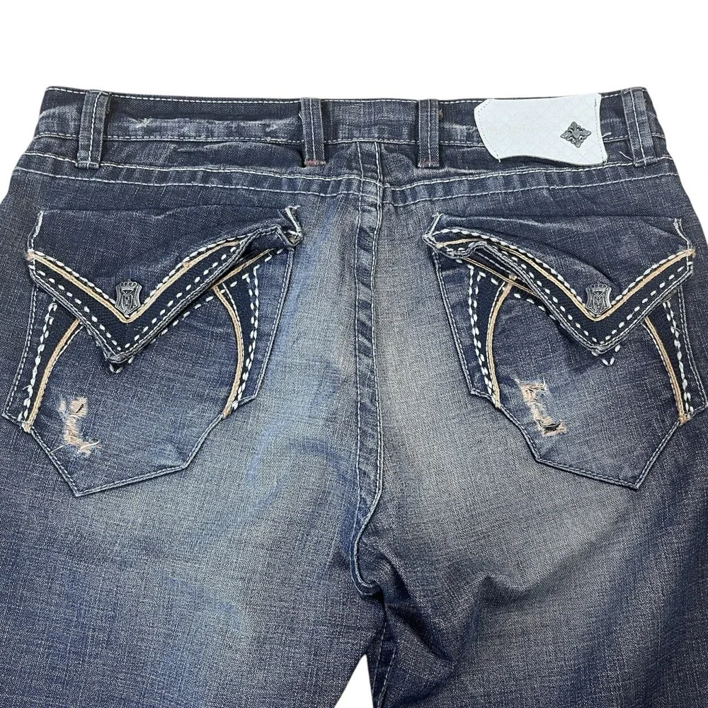 Vintage Monarchy Jeans‎ Mens 36x37 Medium Wash Distressed Denim Whisker Fade Y2K